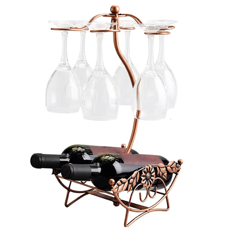 Iron Wire Maple Leaf Hollow Wine Rack Stand Hanging Drinking Glasses Stemware Rack Shelf Wine Bottle & Glass Cup Holder Display