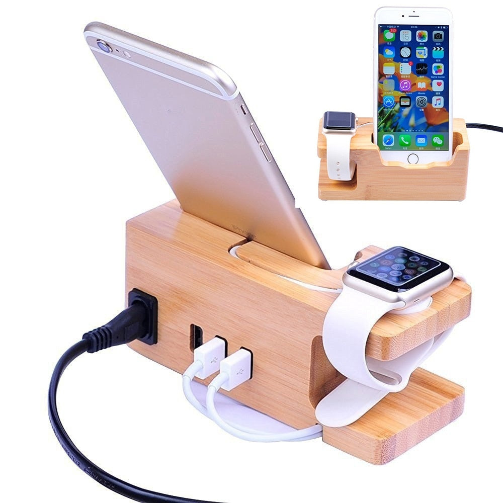 3 Port 15W Bamboo Desktop Charging Station - Homegenics