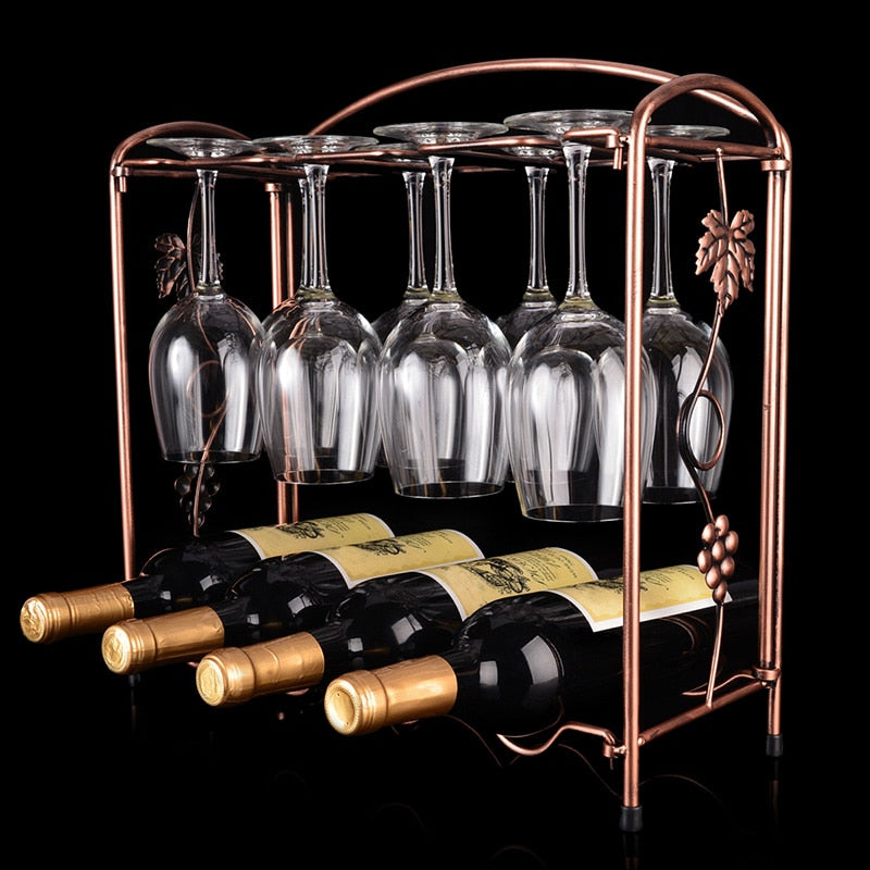 Iron Wine Bottle&Glass Cup Holder Display Hollow Metal Wine Rack Stand Hanging Drink Glasses Stemware Rack Wine Collection Shelf